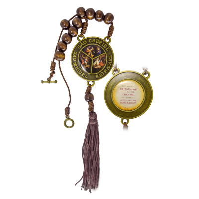 Dezena Madeira Medalha Arcanjo com Oração Resinado – 6041