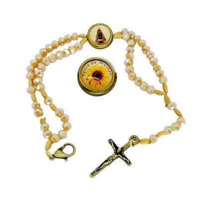 Pulseira Terço das Mulheres Bege Nossa Senhora Aparecida – 21 cm – 12265