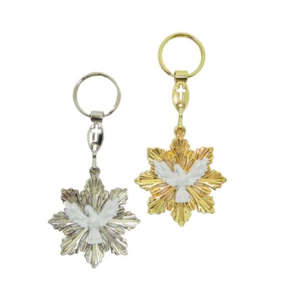 Chaveiro Metal Luxo Espírito Santo Prata/Dourado – 10 cm – 12721