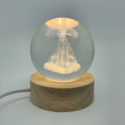 Mini Luminária Nossa Senhora Aparecida 3D bola de Vidro base de Madeira e Led – 14841
