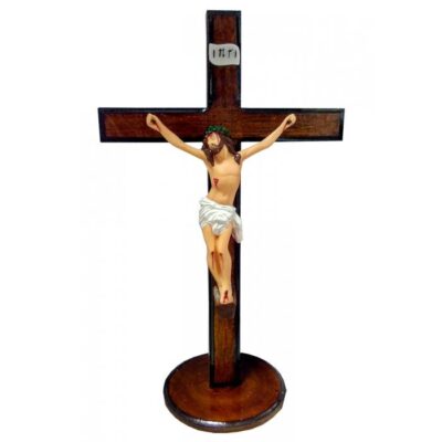 Crucifixo Madeira com Imagem em Resina com base 30 cm – 3098