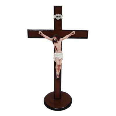 Crucifixo Madeira com Imagem em Resina com base 40 cm – 3101