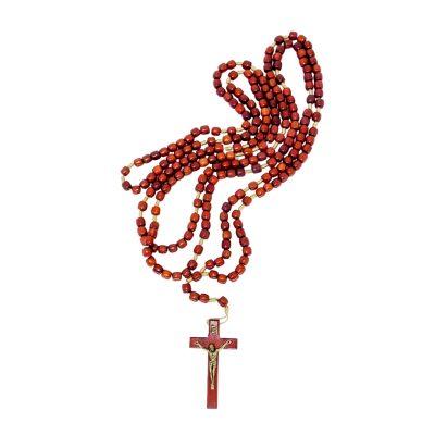 Rosário de Madeira Encerrada Cruz lisa com Cristo – 105 cm – 458