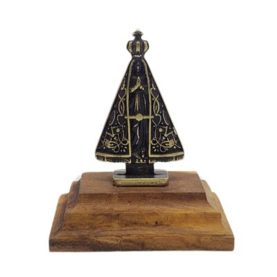 Mini Enfeite Nossa Senhora Aparecida de Madeira e Metal 6×5 cm – 14348
