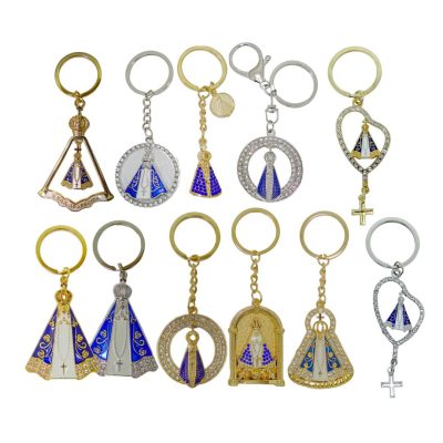 Chaveiro Nossa Senhora Aparecida com Strass, Prata e Dourado – 11652