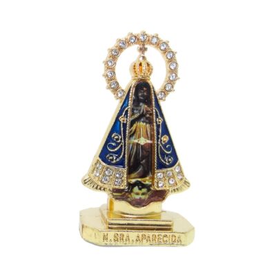 Imagem Nossa Senhora Aparecida Metal Dourada com Coroa e Adesivo – 14035