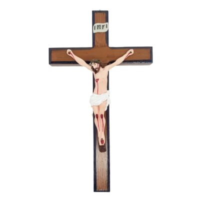Crucifixo de Madeira com Imagem em Resina para Parede 28 cm – 3097
