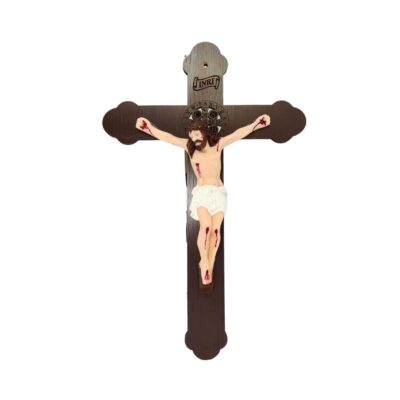 Crucifixo de Madeira com Imagem em Resina para Parede 28 cm – 12753